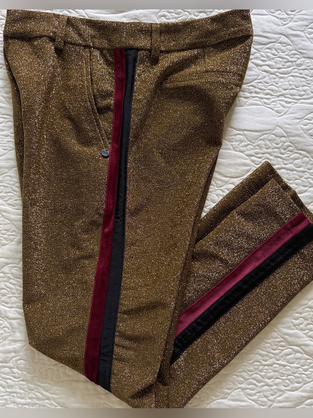 Scotch & Soda Gold Metallic Lurex Tapered Dress Pants Stripe Size XS EUC